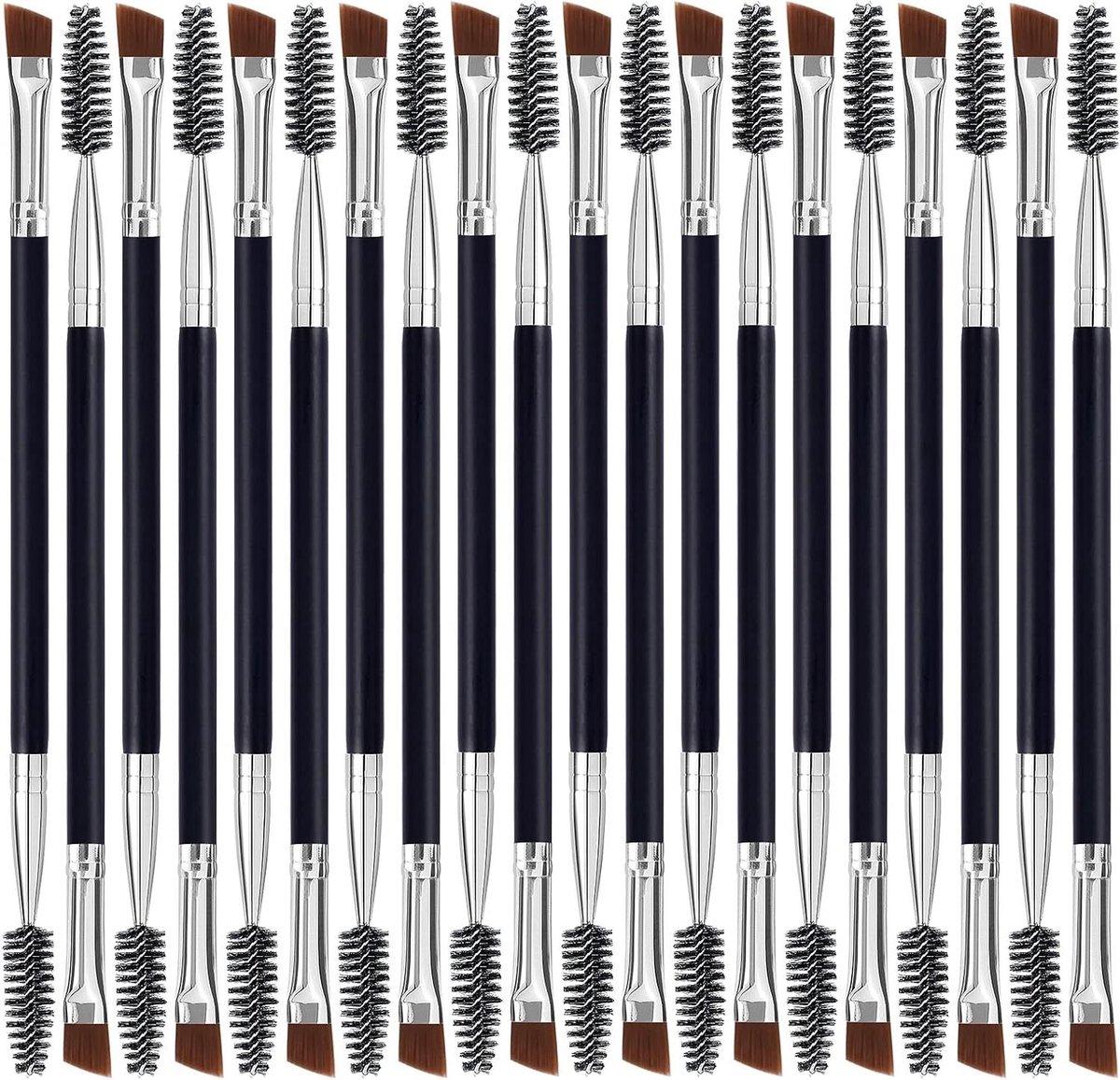 Duo Wenkbrauwborstel - Wenkbrauwkam Spoolie - Wimpers en Wenkbrauwen Stylen - Dubbel Hoofdontwerp - 18 cm - Zwart