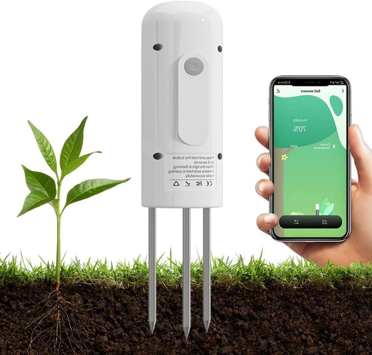 Bodemvochtigheid & Temperatuur Meter - Grond Sensor - Planten Gezondheid Monitoren - Waterdicht voor Buiten