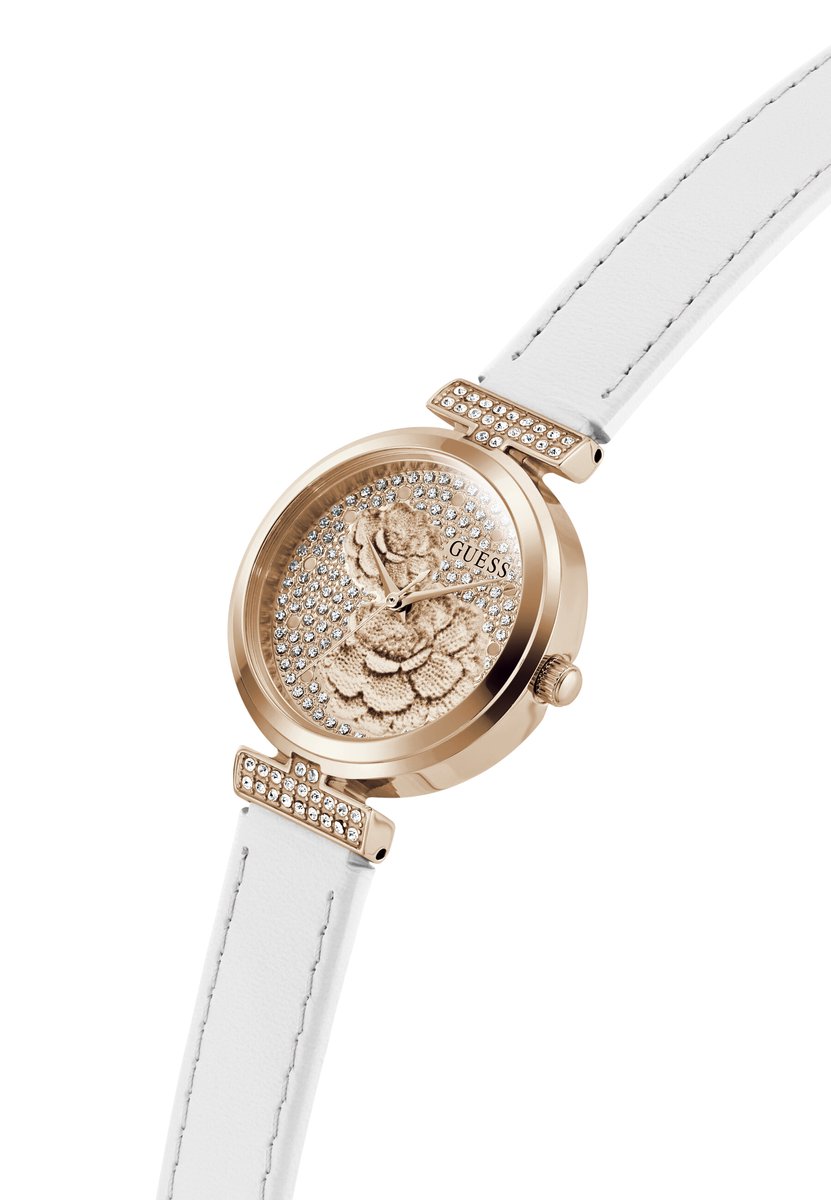Guess Array Quartz Analoog Horloge Wit Kast: 100% Roestvrij Staal | Armband: 100% Leer 28 mm GW1046L2, GW1046L4