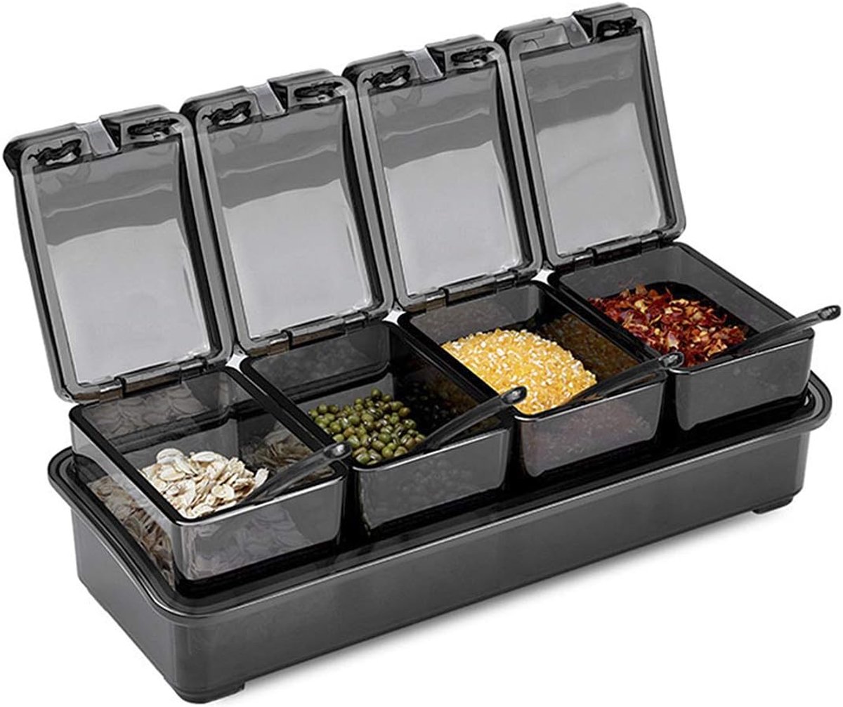 Set van 4 kruidenpotjes met 4 lepels, transparante kruidenpot, kruidendoosset