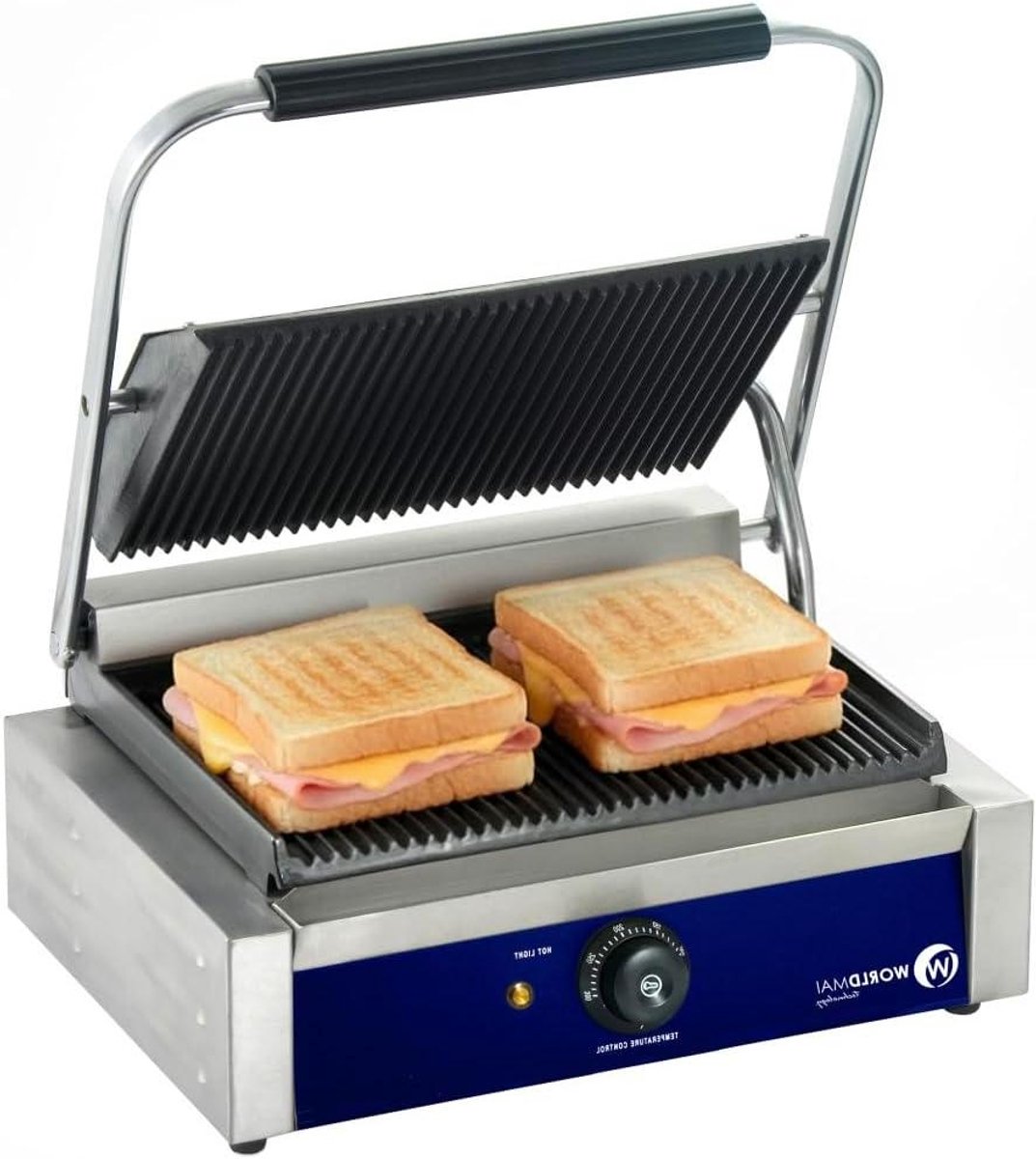Elektrische Contactgrill - Panini Pers Binnen Grill - Horeca Grillen - Geribbelde Platen - 44 x 41 cm - Roestvrij staal