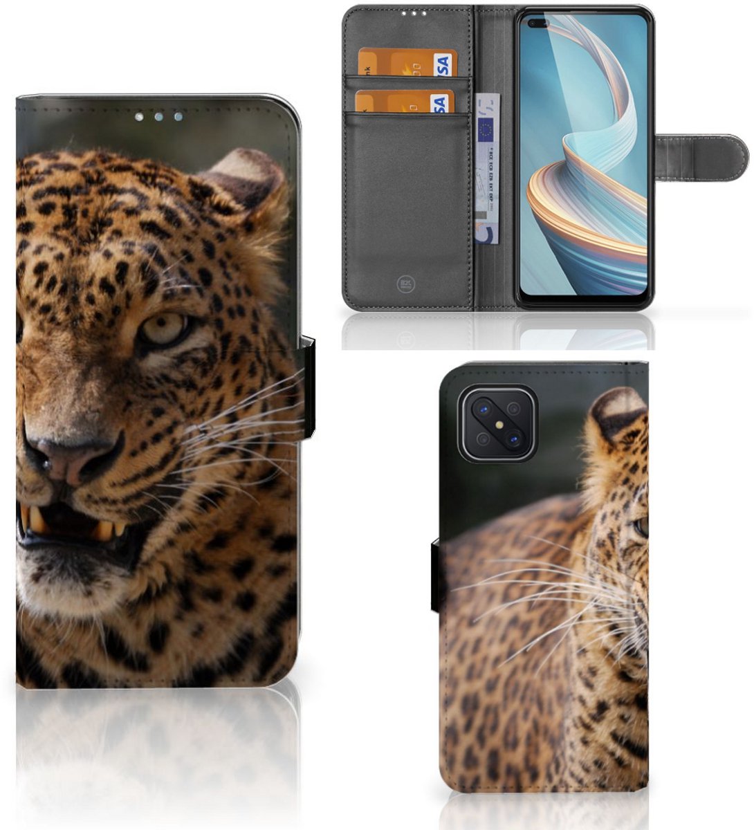 OPPO Reno4 Z Telefoonhoesje met Pasjes Luipaard