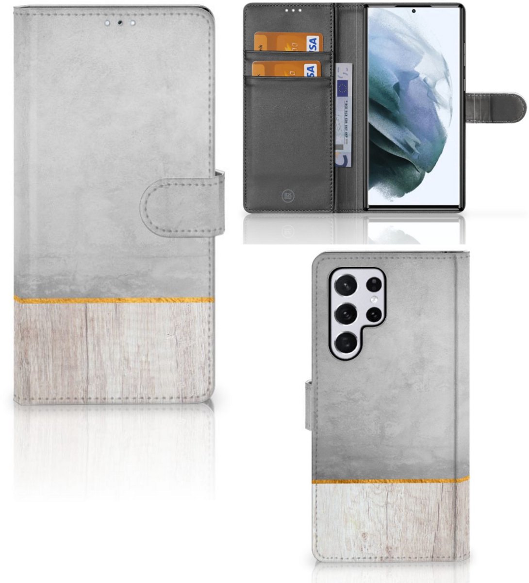 Samsung Galaxy S22 Ultra Book Style Case Wood Concrete