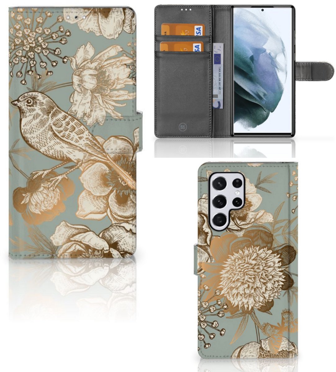 Hoesje voor Samsung Galaxy S22 Ultra Vintage Bird Flowers