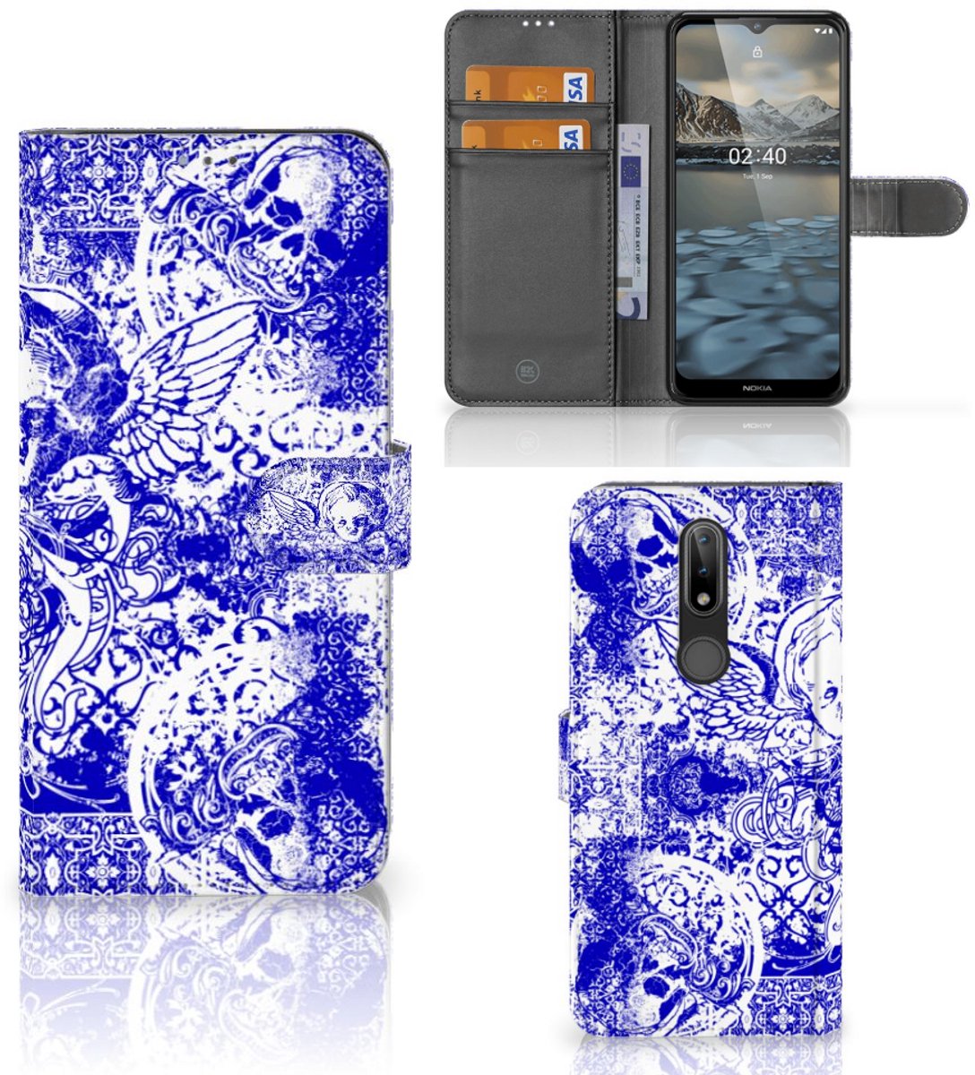 Telefoonhoesje met Naam Nokia 2.4 Angel Skull Blauw