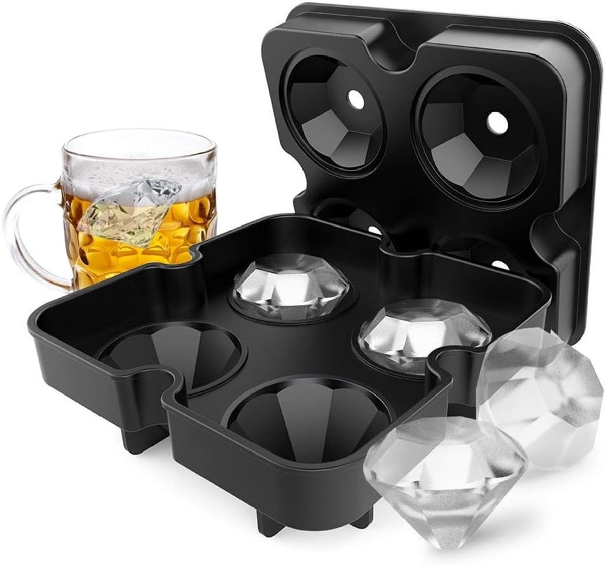 4 Slots Diamond IJsblokjesvorm, Herbruikbare Siliconen IJs Maker, Vaatwasserbestendig en Makkelijk Schoon te Maken voor Thuis, Keuken en Feestjes