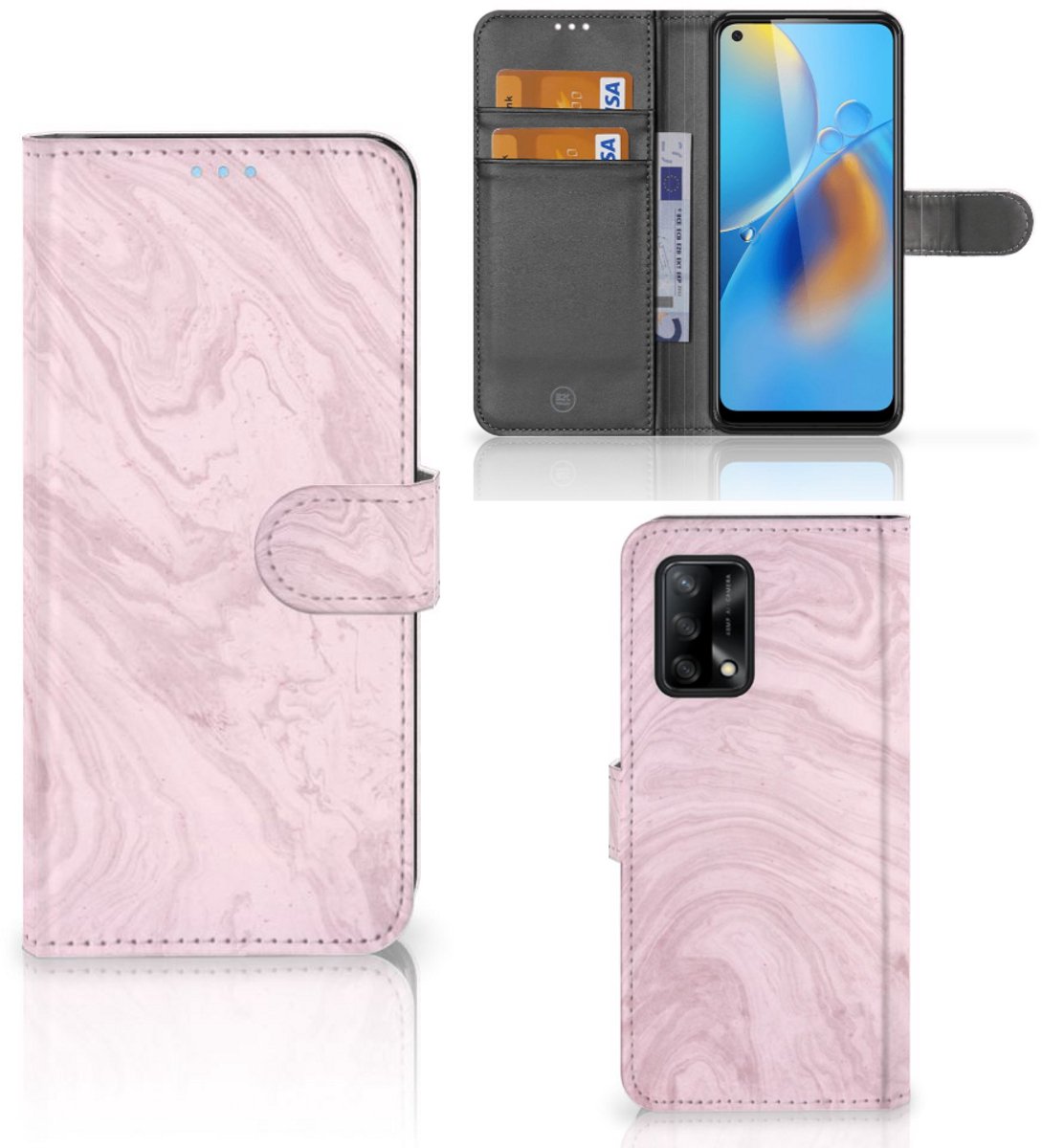 OPPO A74 4G Bookcase Marble Pink - Origineel Cadeau Vriendin