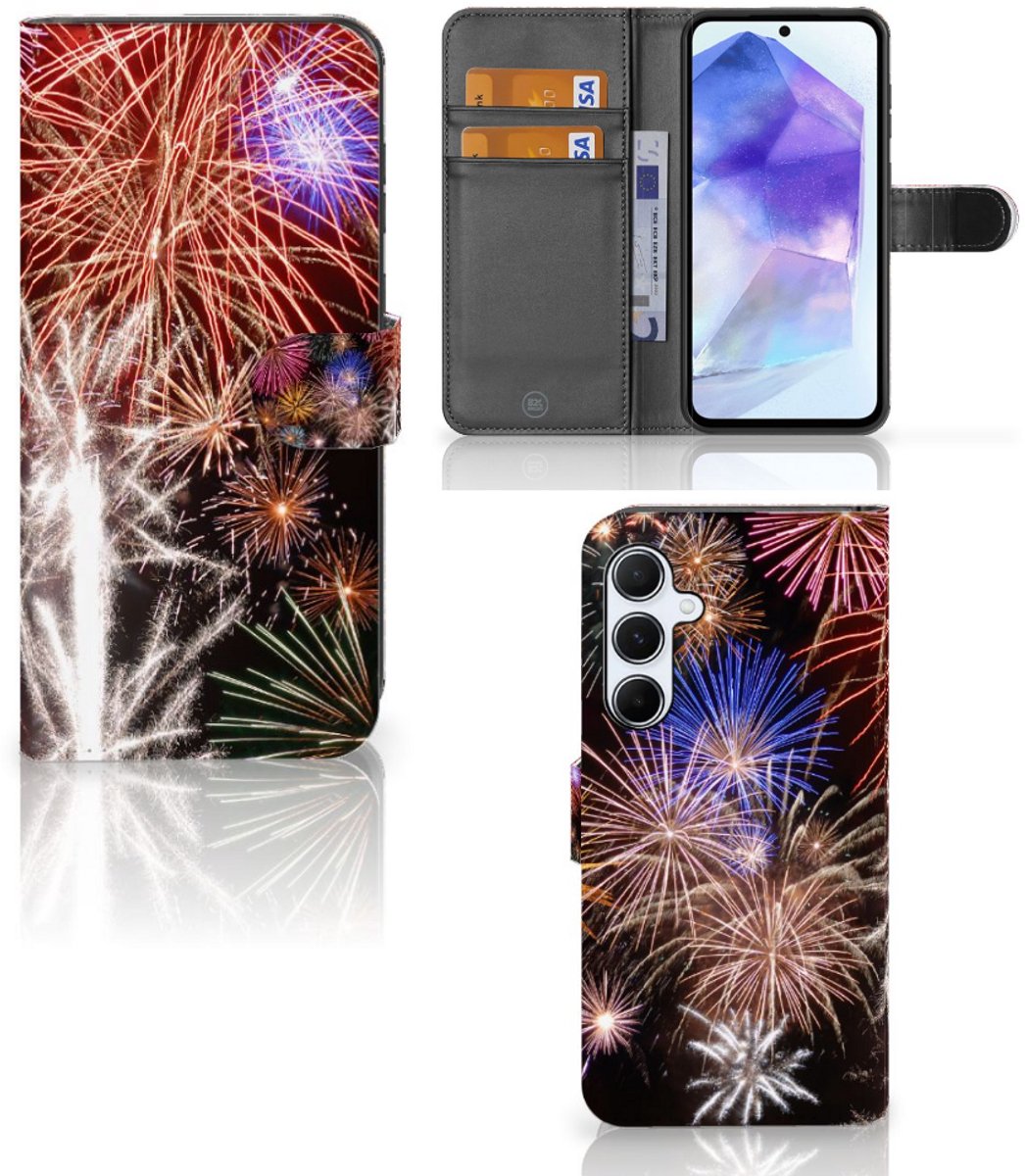 Samsung Galaxy A55 Wallet Case met Pasjes Vuurwerk