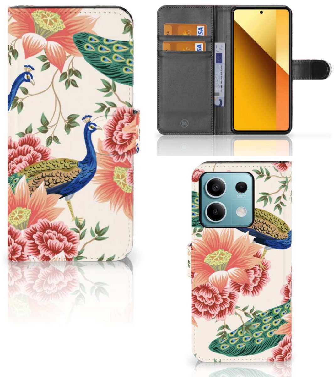 Telefoonhoesje met Pasjes voor Xiaomi Redmi Note 13 5G Pink Peacock