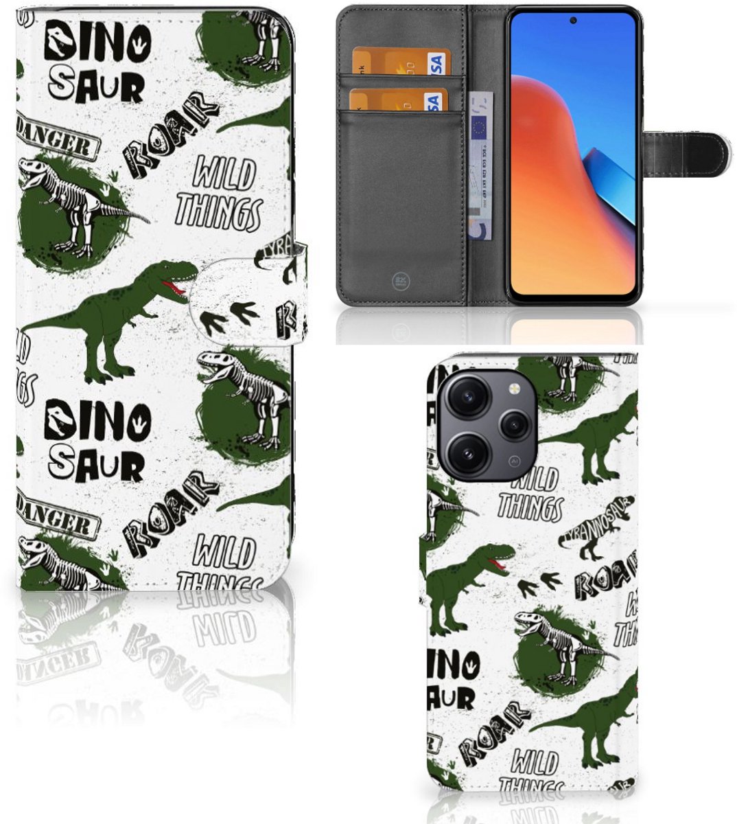 Telefoonhoesje met Pasjes voor Xiaomi Redmi 12 Dinosaurus