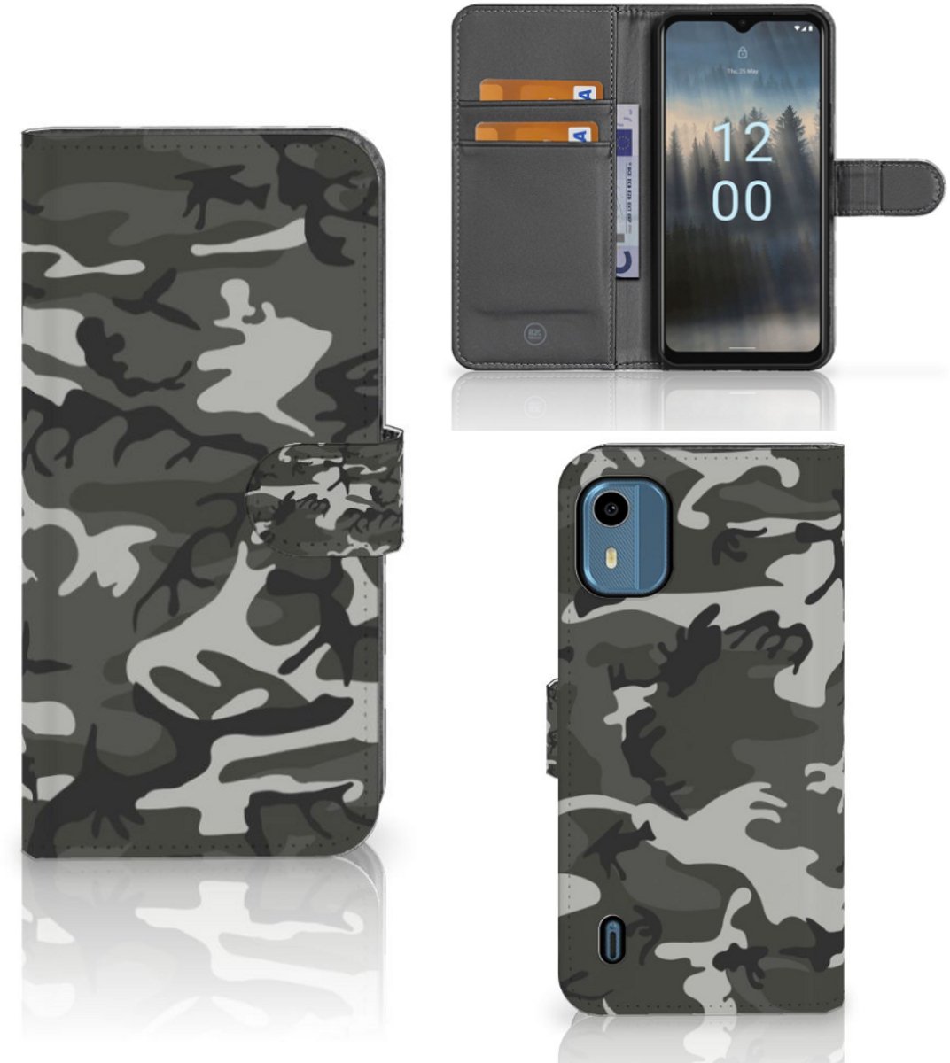 Book Case voor Nokia C12 Telefoon Hoesje Army Light
