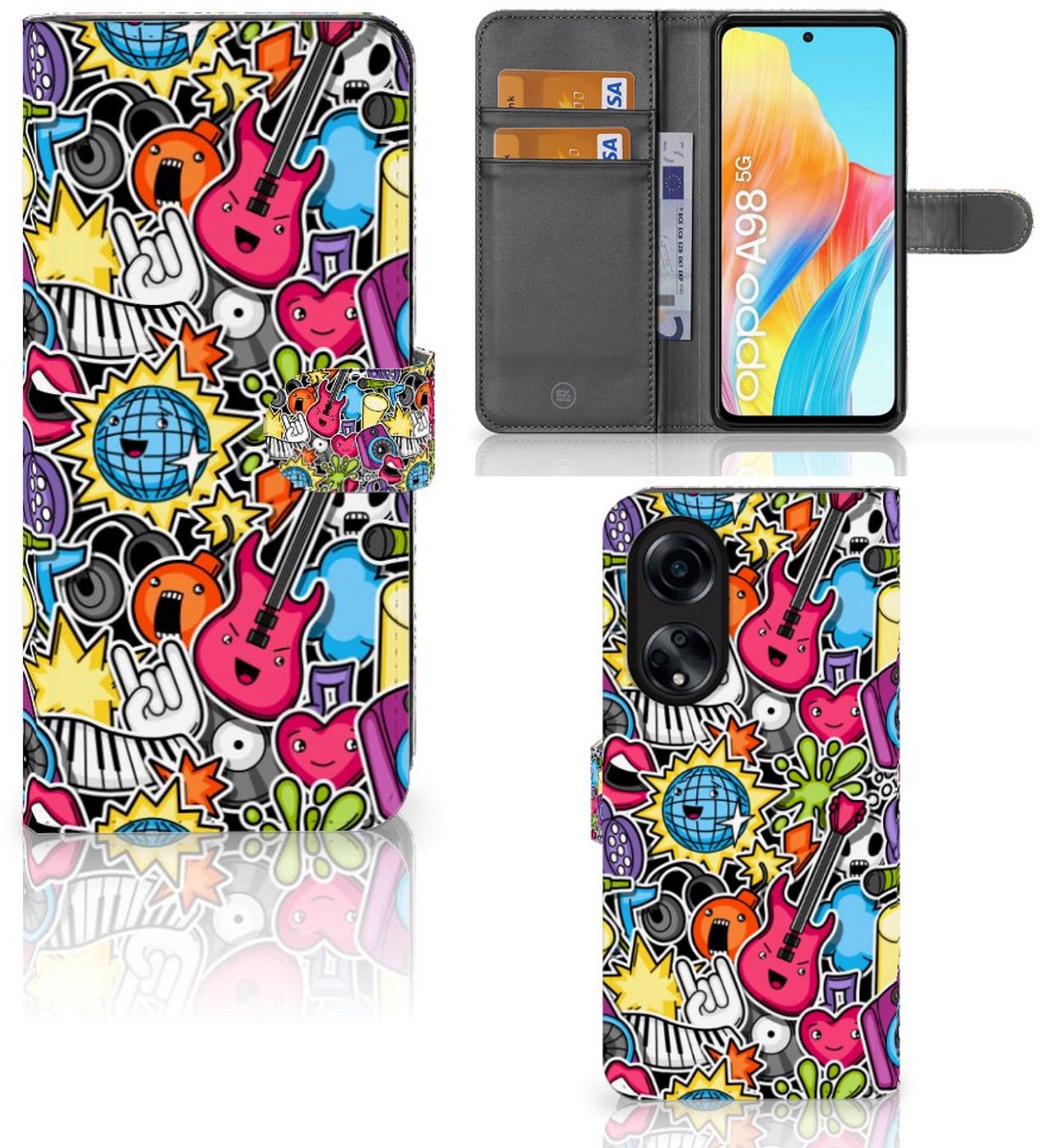 OPPO A98 5G Wallet Case met Pasjes Punk Rock