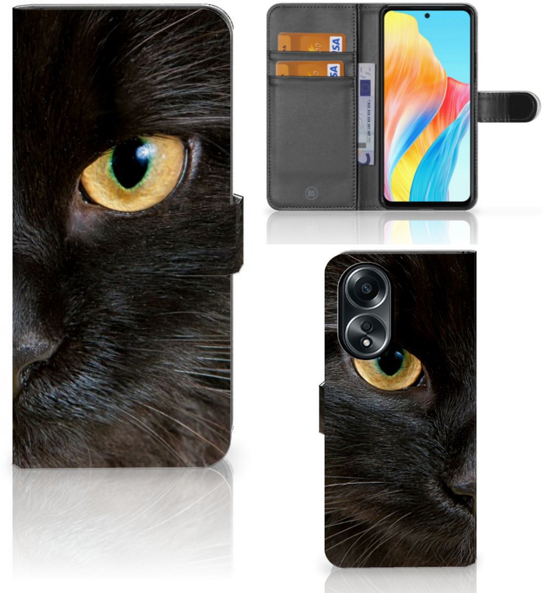 OPPO A58 4G Telefoonhoesje met Pasjes Zwarte Kat