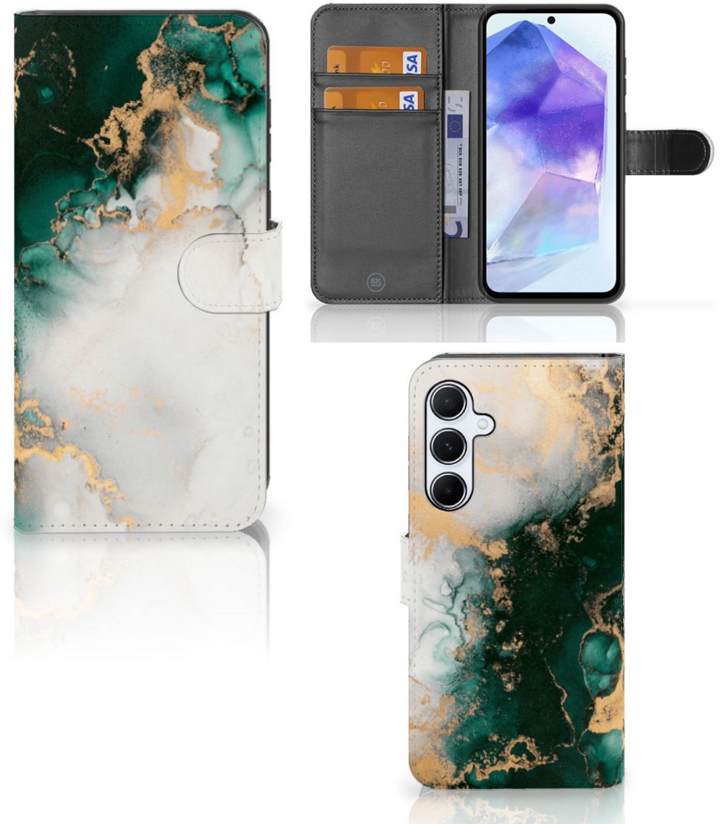 Bookcase voor Samsung Galaxy A55 Marmer Groen