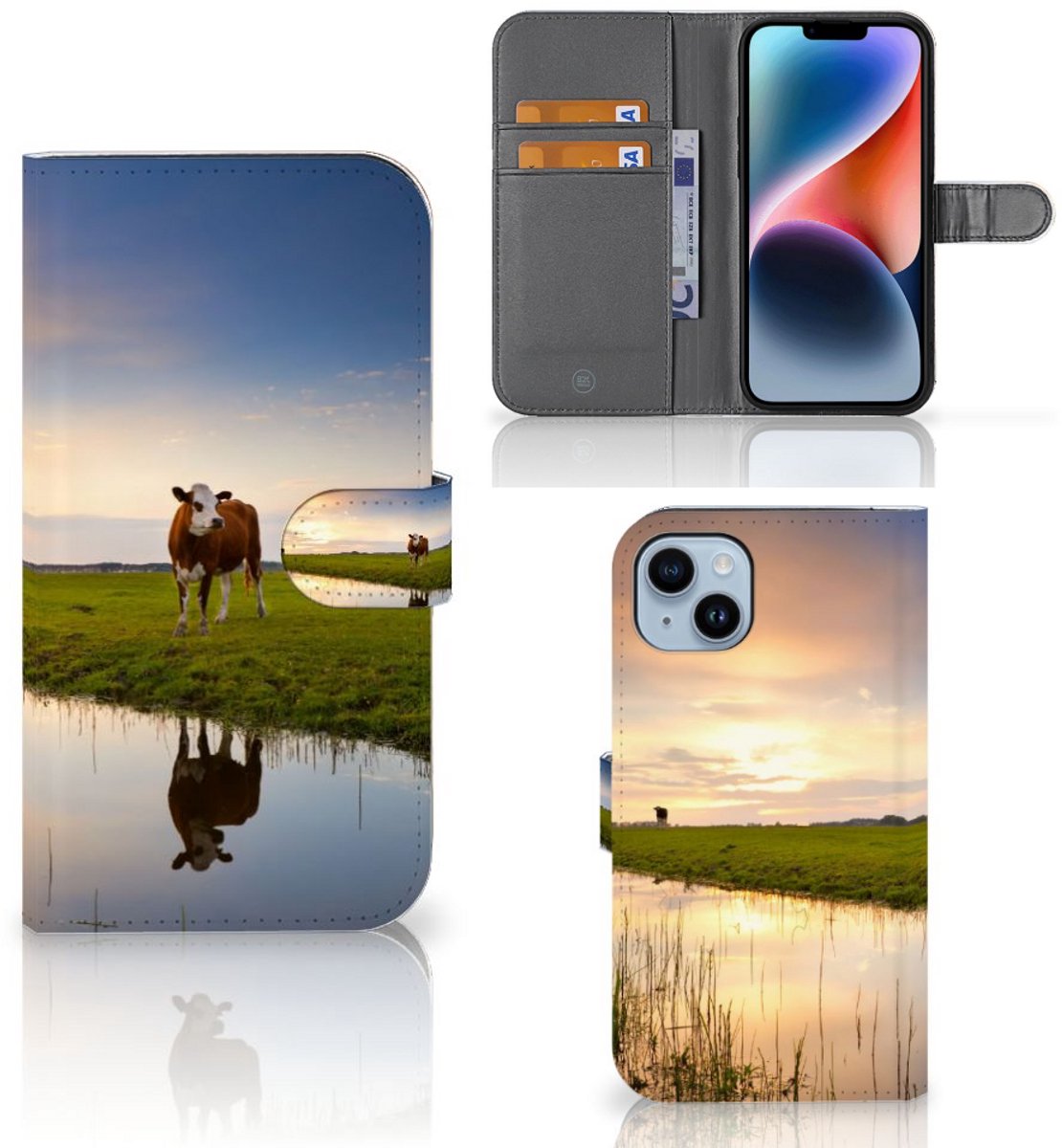 iPhone 15 Plus Telefoonhoesje met Pasjes Koe