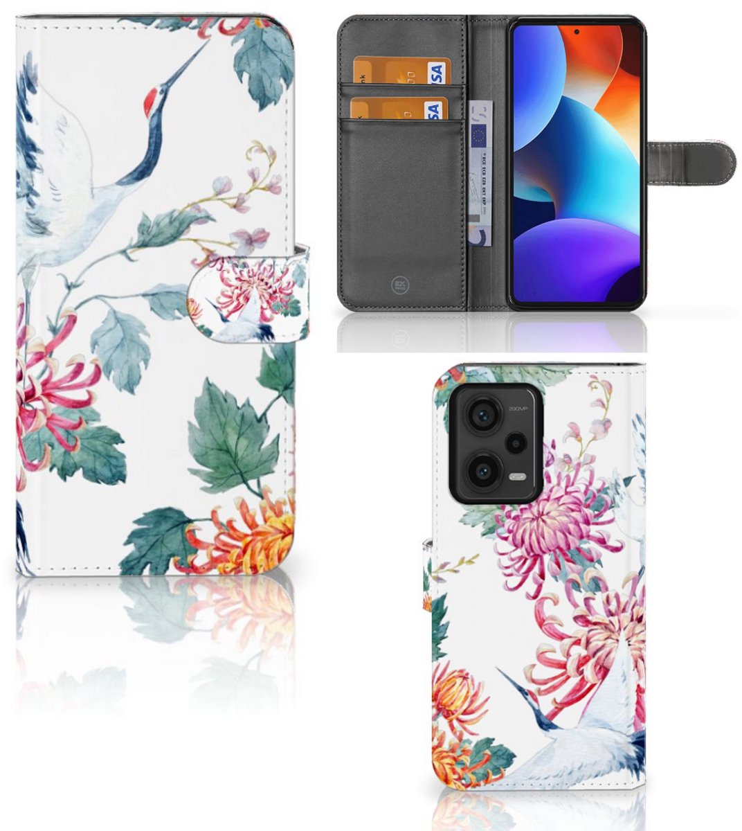 Xiaomi Redmi Note 12 Pro Plus Telefoonhoesje met Pasjes Bird Flowers