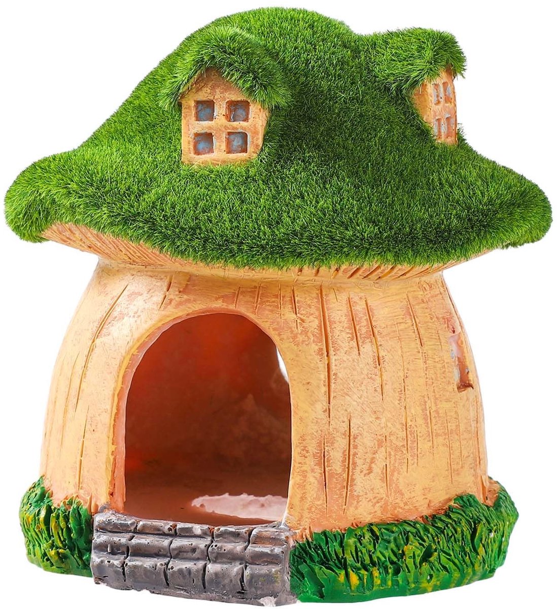 Cosensi - Aquarium Decoratie - Premium Huis voor Vissen - Groene Mos en Paddenstoelen - 10x10x10 cm - Vis Schuilplaats - Ideaal voor Goudvissen en ...