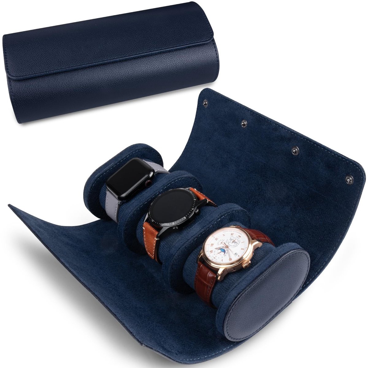 Cosensi - Watch Roll - 3 Slots - Vintage Watch Case - Blauw - Horloge Opbergdoos - Reizen - Geschikt voor Mannen en Vrouwen