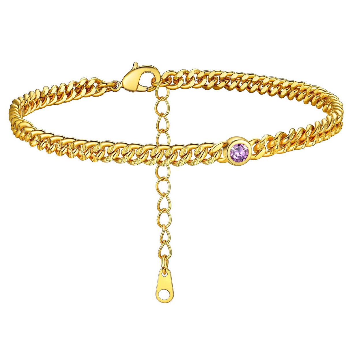 Cosensi - Gouden Hart Enkelband - Birthstone - Perfecte Accessoire voor de Zomer - Synthetic Alexandrite - Elegante Anklet - Geschikt voor Vrouwen ...