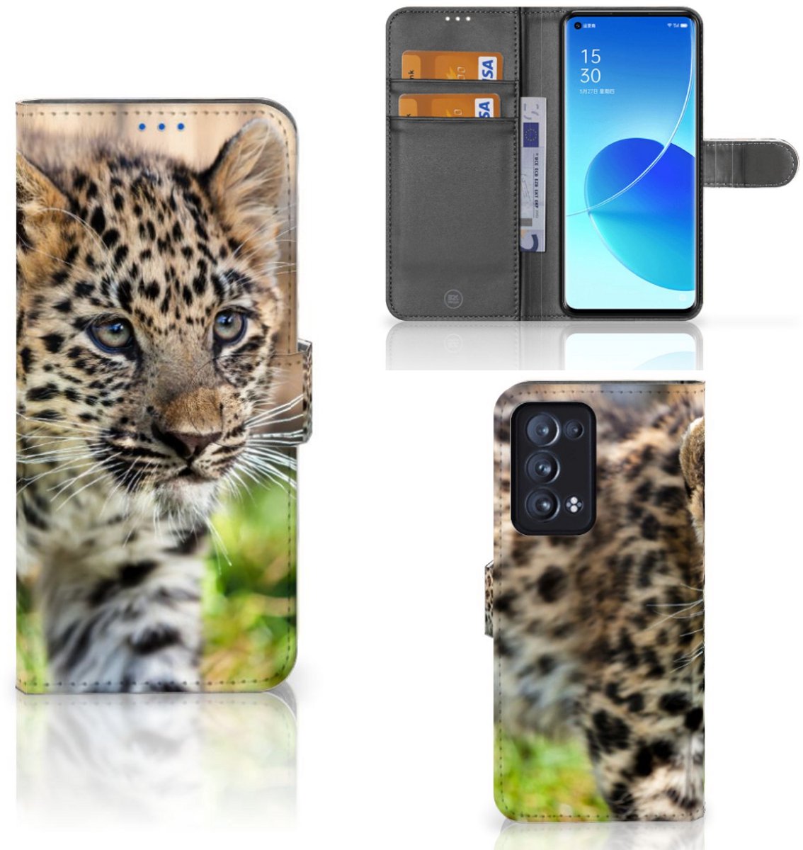 OPPO Reno 6 Pro Plus 5G Telefoonhoesje met Pasjes Baby Luipaard