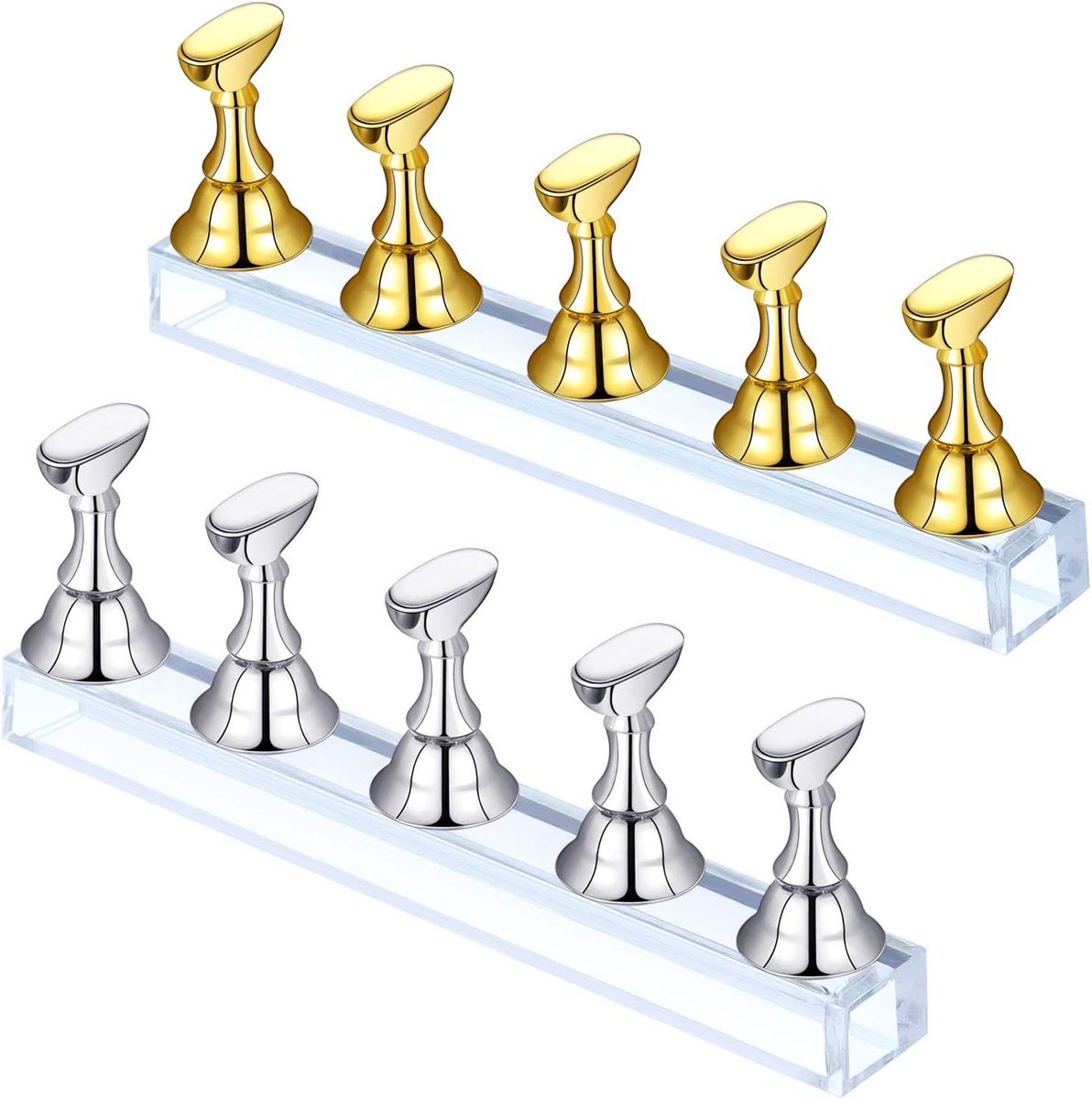 2 Stuks Acryl Nagelstandaard - Magnetische Nagelstand voor Oefeningen en Nagelstyling (Goud en Zilver)