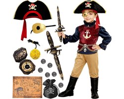 Pirate Costume Kids Boys Pirate Accessories Pirate Hat Eye Flap Compass Wallet Card Talk Decoration for Children's Birthday Halloween Carnival Costume for Children 3 4 5 6 7 8 9 10 11 Years