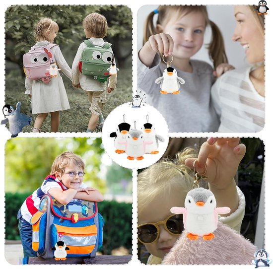 Pluche Pinguïns - Mini Dieren Knuffels - Sleutelhanger Decoratie - Met Hangende Ketting - 11 cm - Roze Grijs Zwart van Merkloos — afbeelding 5