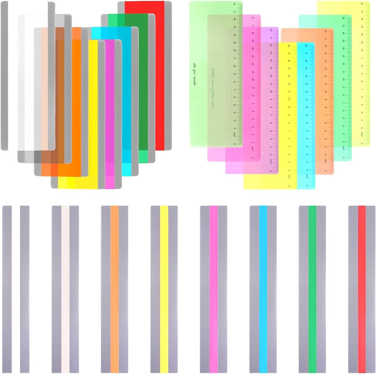Geleide Leesstrips - Leesliniaal Markeerstrips - Kinderen Leren Lezen - Reduceert Visuele Stress - 19 cm - 8 Kleuren