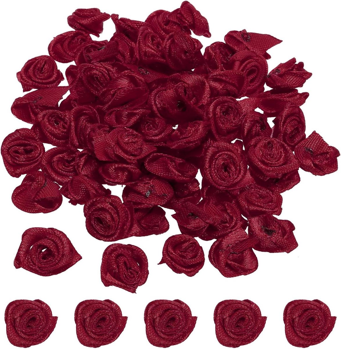 Satijnen Lint Rozen - Stoffen Bloemen Applicaties - Handwerk Versieren - Fijn Satijnen Lint - 15 cm 50 stuks - Bordeaux