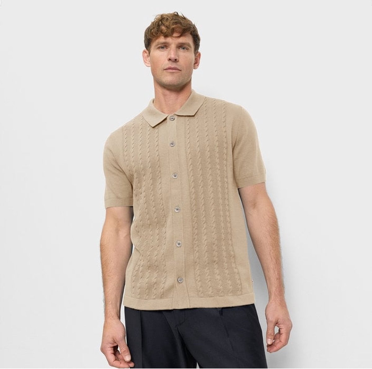 OLYMP gebreide polo beige