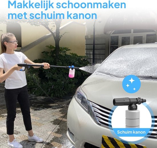 Hogedrukreiniger - Hogedrukspuit Reinigingsapparaat - Krachtig Reinigen - Inclusief Terrasreiniger - 135 Bar - Zwart en blauw — afbeelding 5