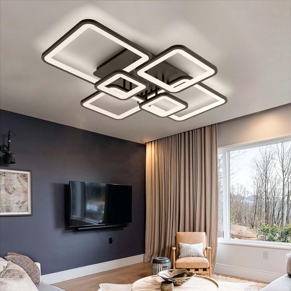 Plafondlamp LED - Binnenverlichting Lamp - Verstelbare Verlichting - Oogbescherming Ontwerp - 48 Watt - Zwart
