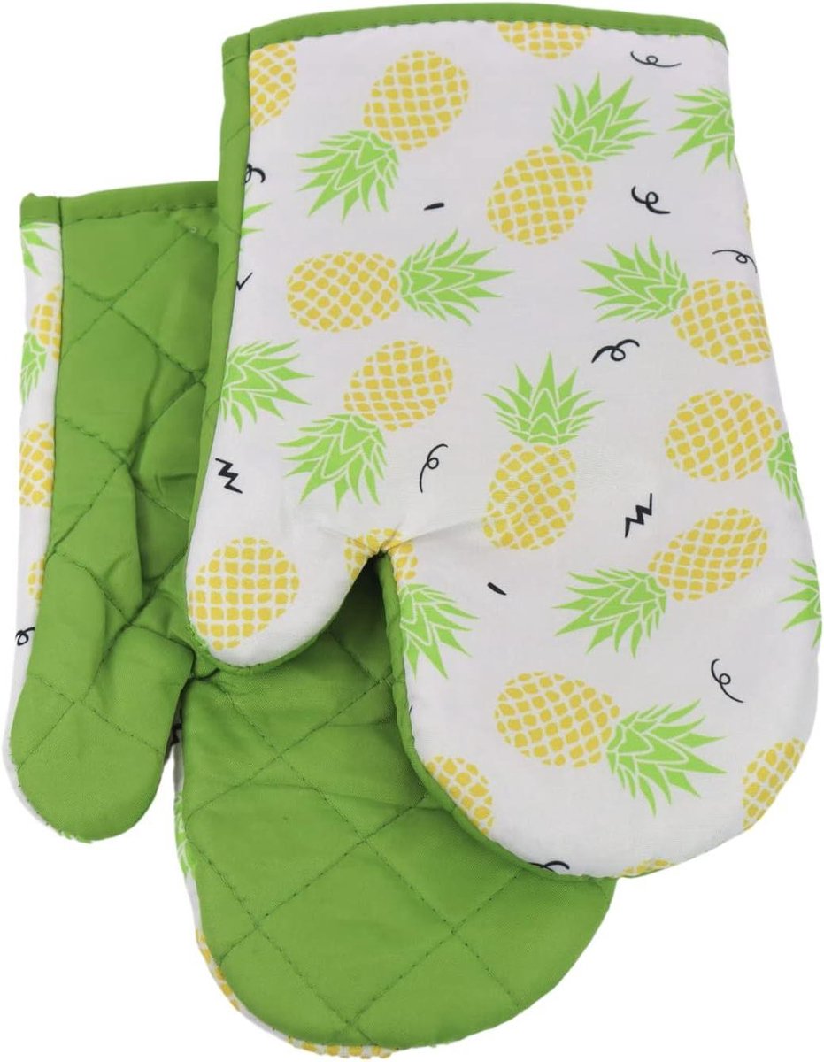 Ovenwanten Set - Kookhandschoenen Keuken - Bescherming Hitte - Met Magneet - 18 x 27 cm - Fruit Ananas