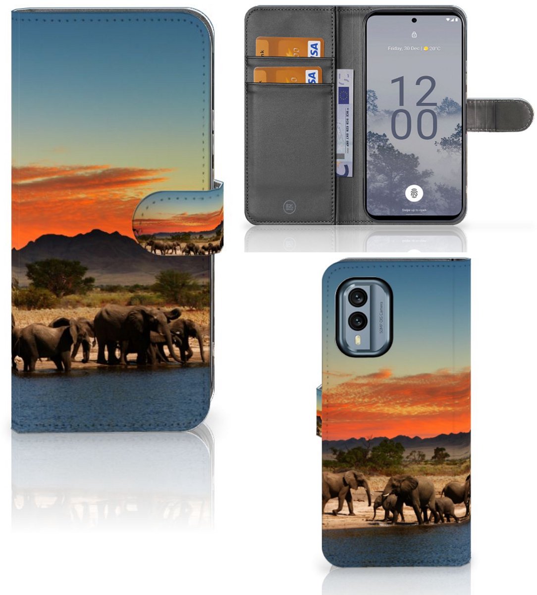 Nokia X30 Telefoonhoesje met Pasjes Olifanten