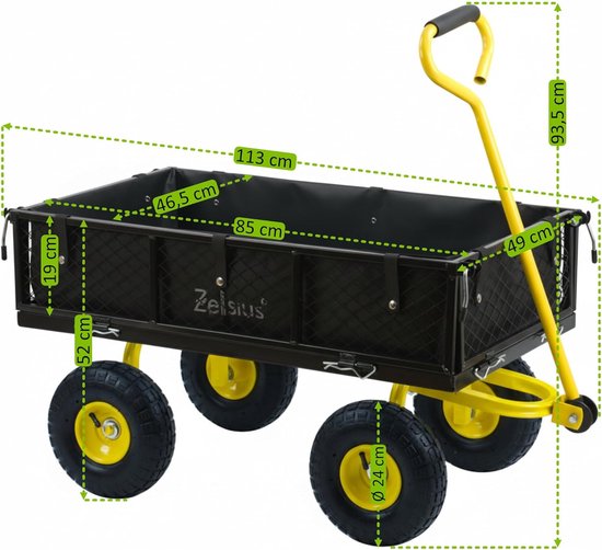 Bolderkar Tuinwagen - Handwagen Transportkar - Zwaar Werk Buiten - 350 kg Draagkracht - 75 liter Inhoud - Zwart Geel van Bolderkar — afbeelding 4