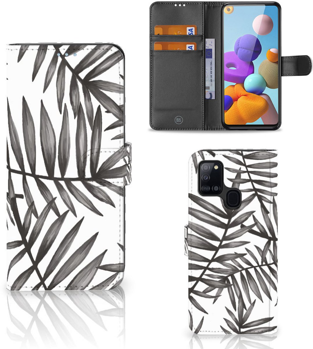 Samsung Galaxy A21s Hoesje Leaves Grey