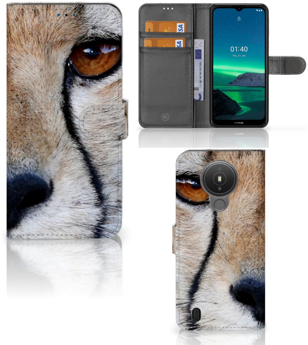 Nokia 1.4 Telefoonhoesje met Pasjes Cheetah