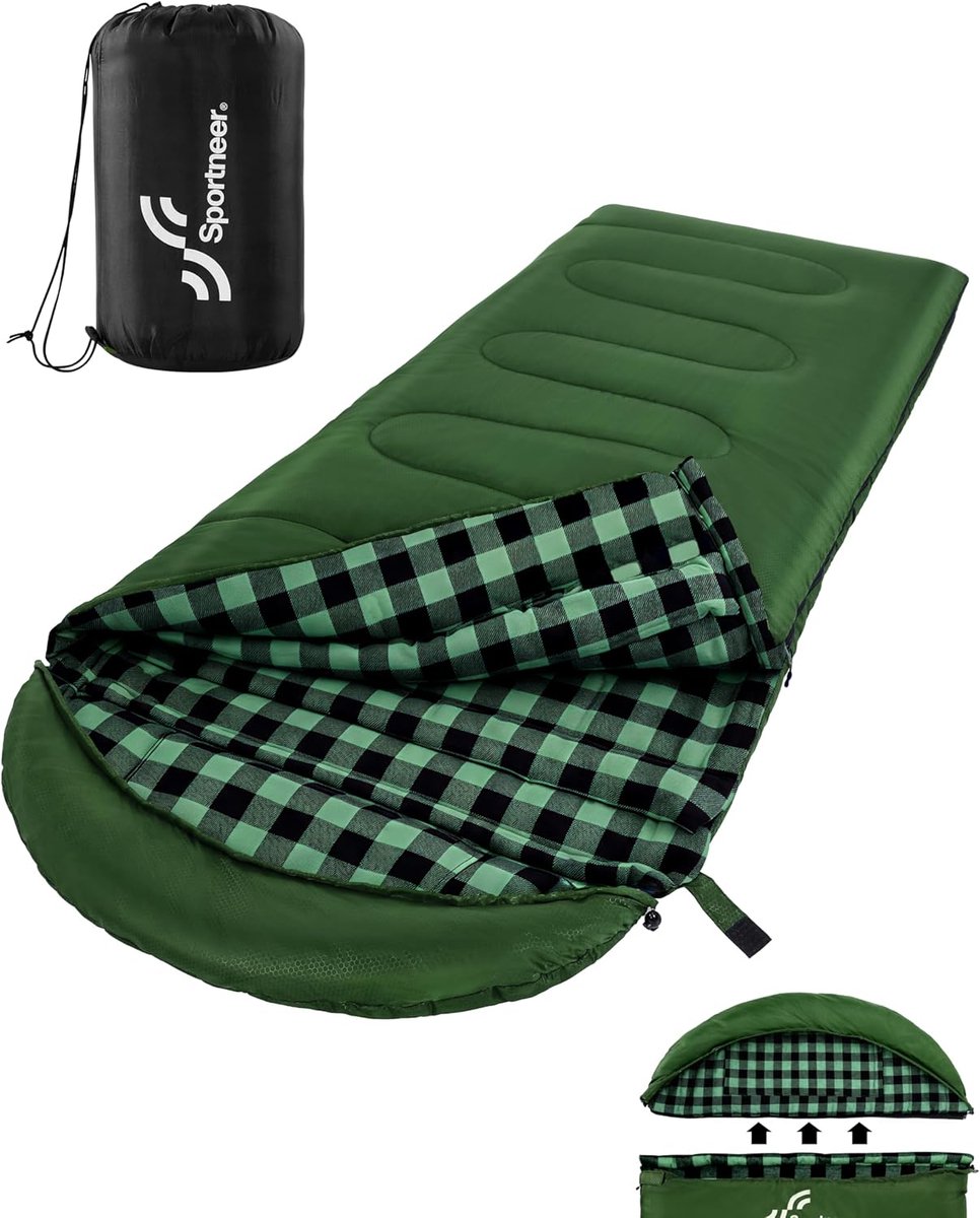 Slaapzak Outdoor - Dekenslaapzak - Kamperen en Reizen - Afneembare Capuchon - 220 x 85 cm - Groen
