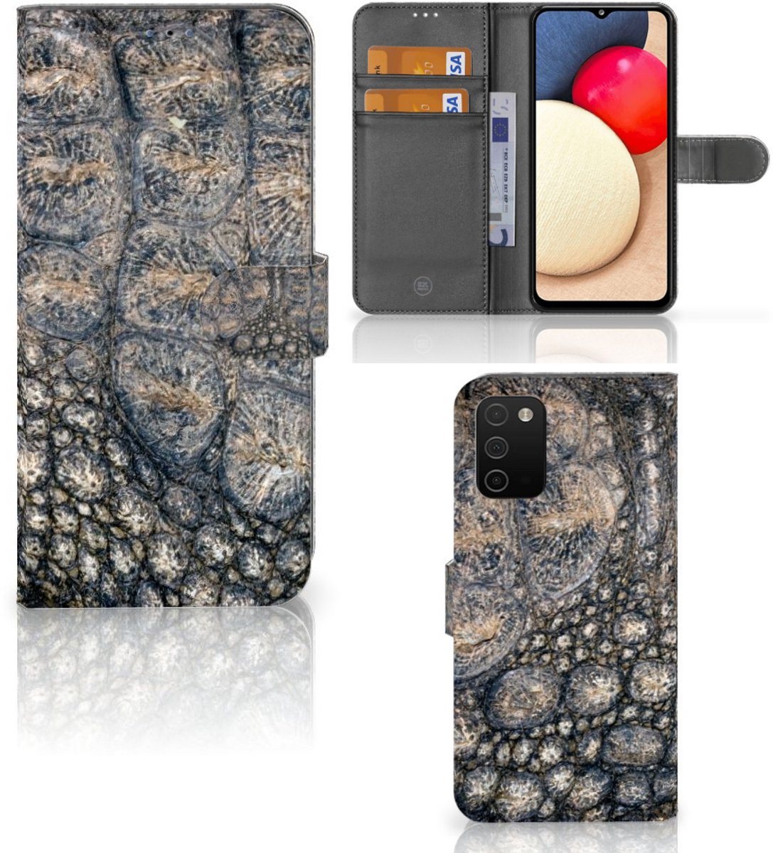 Book Case voor Samsung Galaxy A03s Telefoonhoesje met Pasjes Krokodillenprint