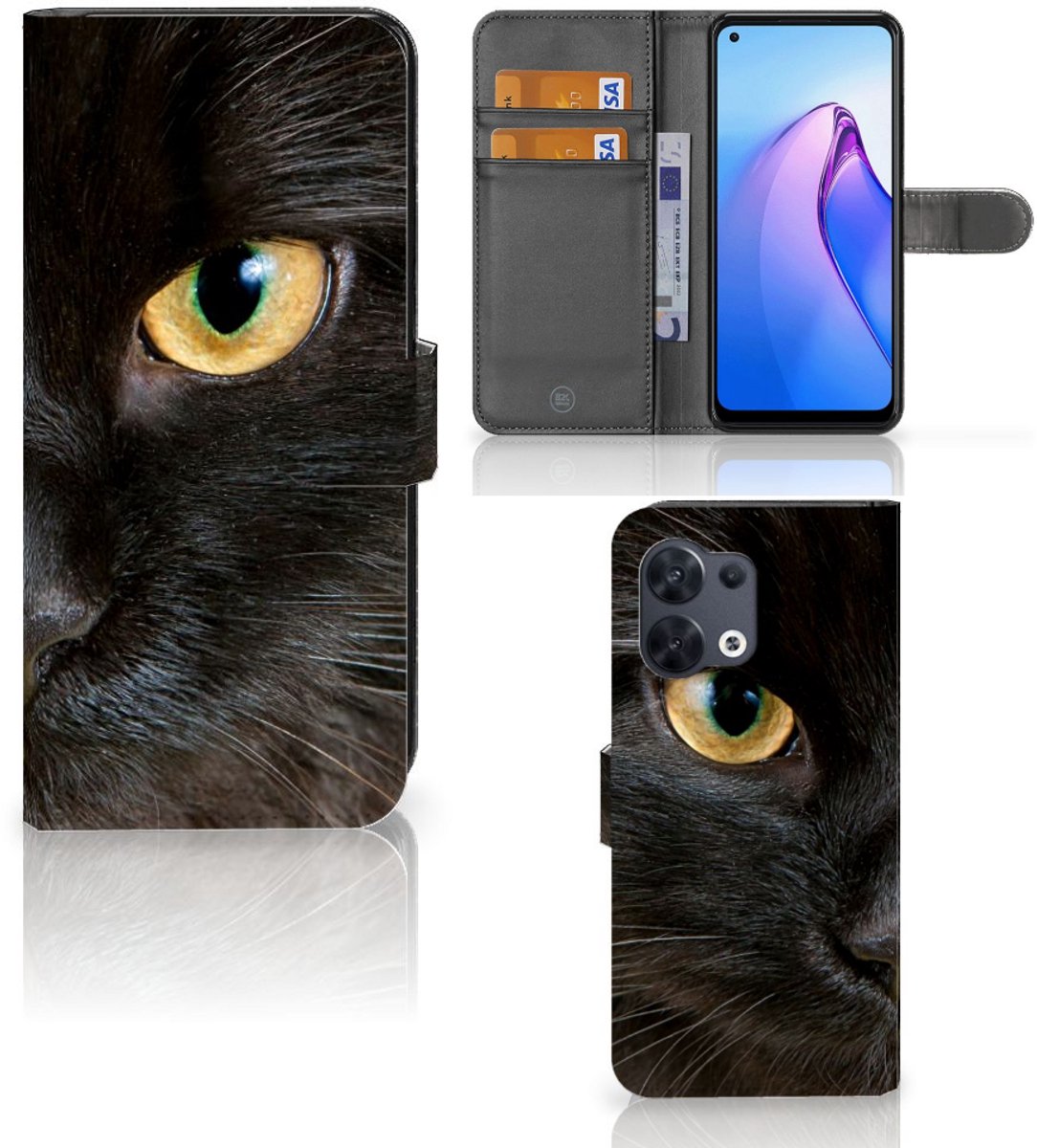 OPPO Reno8 Telefoonhoesje met Pasjes Zwarte Kat