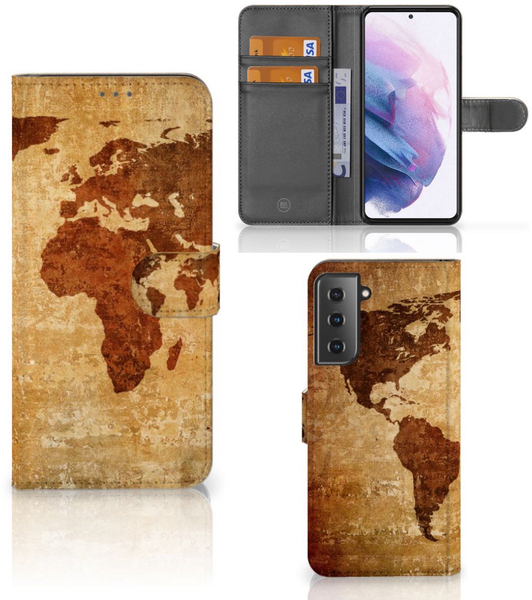 Samsung Galaxy S21 Plus Flip Cover Wereldkaart