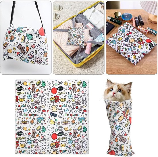 Kattenwikkeldoek Groot 55 x 55 cm met Kat Speelgoed Donut Blauw, Verzorgingsdoek voor Nagels Knippen, Vachtverzorging, Reiniging en Hulp bij Medicatie — afbeelding 2