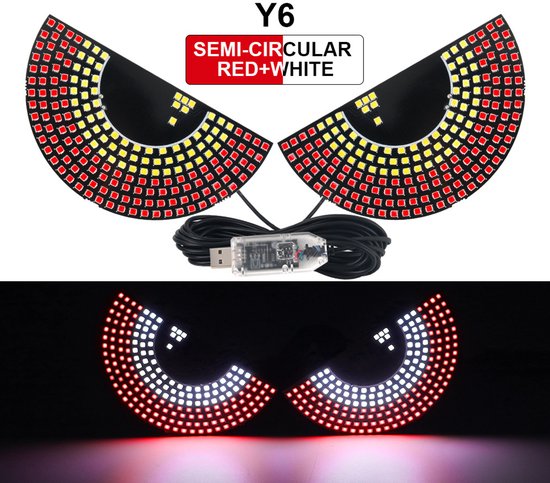 Y6 semi-circulaire rode en witte LED-lampen in de vorm van een oog, met USB-kabel.