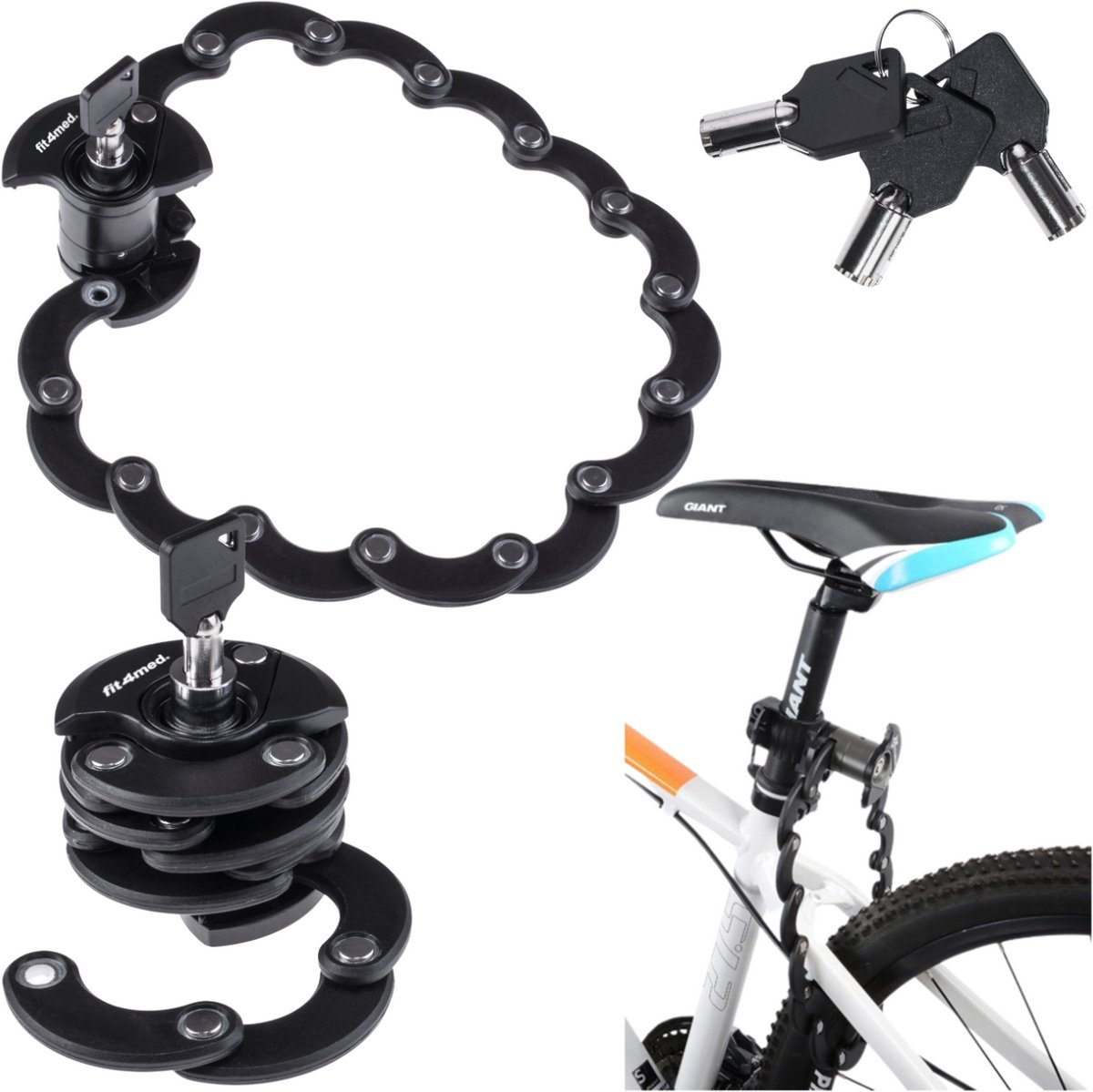 Mona Hamburg Lock - Segmentaal Fietsslot - 60 cm - Hartstalen Segmenten - Clip-on Sluiting
