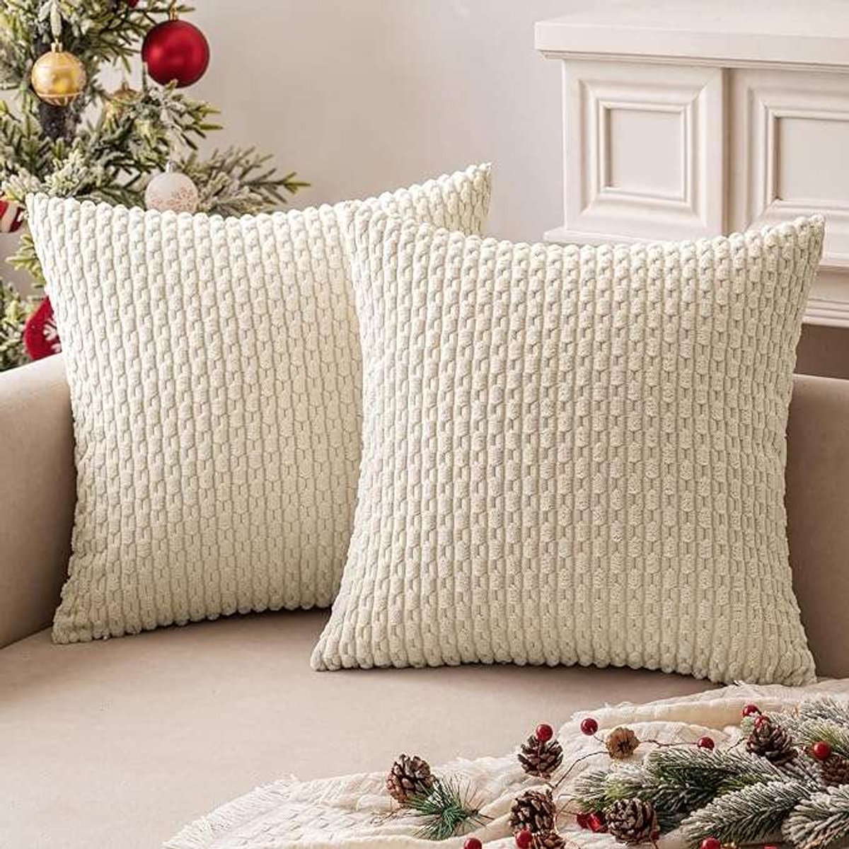 CE - Decoratieve Kussenhoes - 40x40cm - Set van 2 - Crème-wit