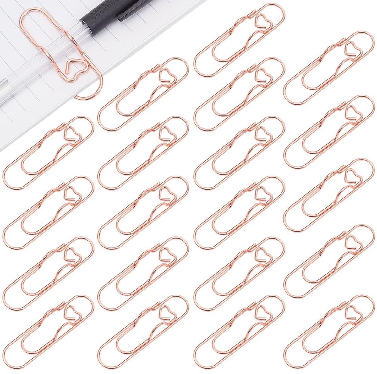 CRASPIRE 24 Stuks Hart Pen Paperclip - Roségouden Metalen Potloodhouder voor School en Kantoor