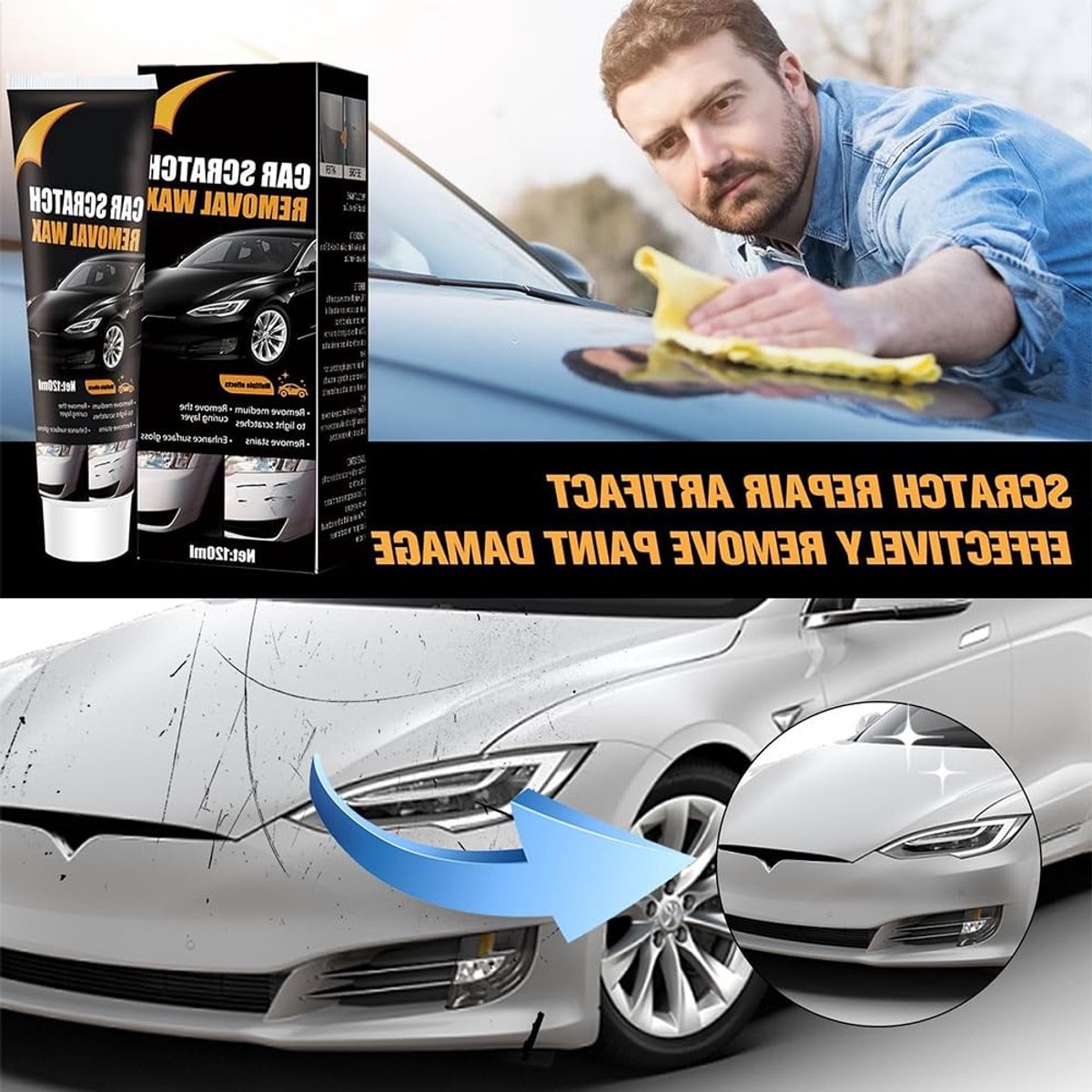 Complete Set voor het Verwijderen van Krassen op Auto's - Effectieve Krassenverwijderaar, Diepe Krassen Reparatie, Auto Lak Herstel, 120ml – foto 4