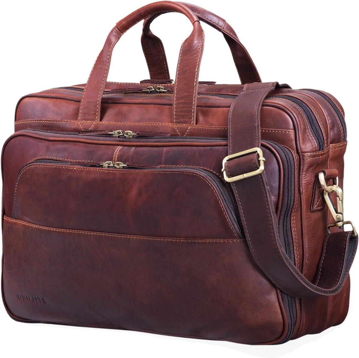 Leren Aktetas - Brieftas Laptoptas - Zakelijk Gebruik - Ruim Interieur - 42 x 15 x 32 cm - Bruin