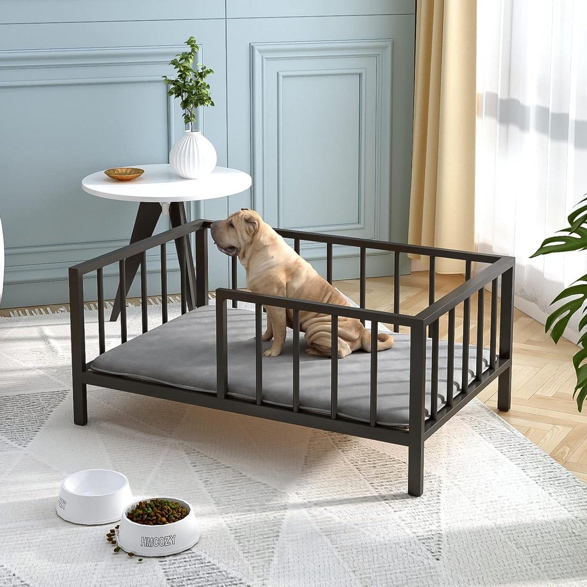 Hondenbed met Rails - Verhoogd Hondenkussen - Veilig Rusten - Krabbestendig Frame - 64 x 96 cm - Zwart