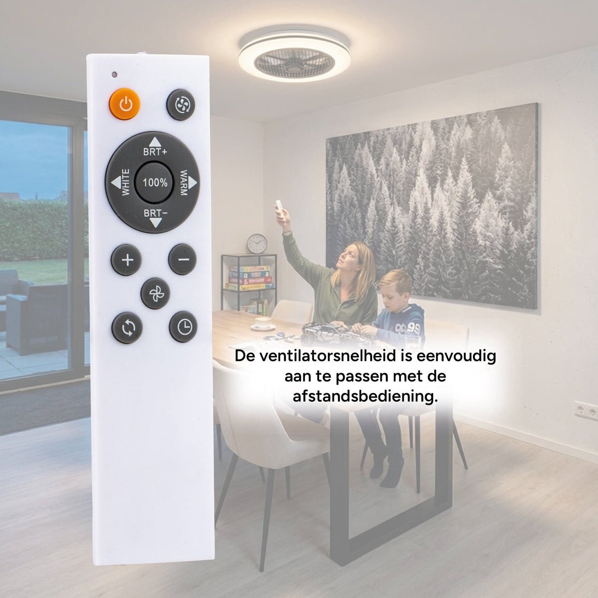 Proventa Plafondventilator met LED verlichting - Dimbaar met afstandsbediening - Plafondlampen met Ventilator & Lamp - Zwart Wit - Ventilatorlamp - Ventilatoren plafond - Plafonventilator thumbnail 3